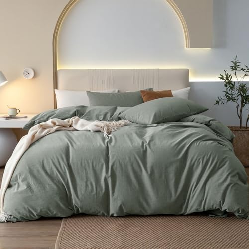 JIYUAN Oversized King Plus Washed Cotton Duvet Cover Set Relaxed Linen Feel