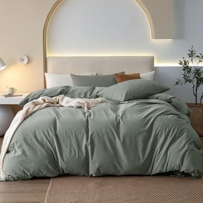 JIYUAN Alaska King Washed Cotton Duvet Cover Set, Relaxed Linen Feel