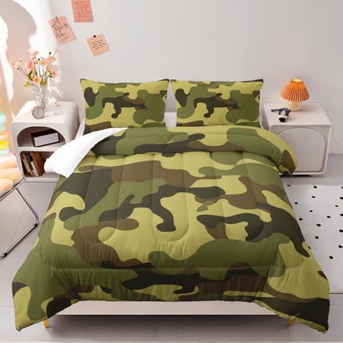 Nttopship Army Green Camo Comforter Set for Girls Men，Twin Size Army Green Camouflage Bedding Sets for Kids Boys Girl,Ultra Soft Lightweight Kids Room Decor(Army Green, Twin Size)