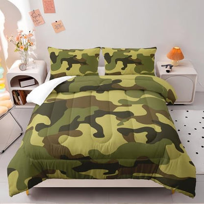 Nttopship Army Green Camo Comforter Set for Girls Men，Twin Size Army Green Camouflage Bedding Sets for Kids Boys Girl,Ultra Soft Lightweight Kids Room Decor(Army Green, Twin Size)