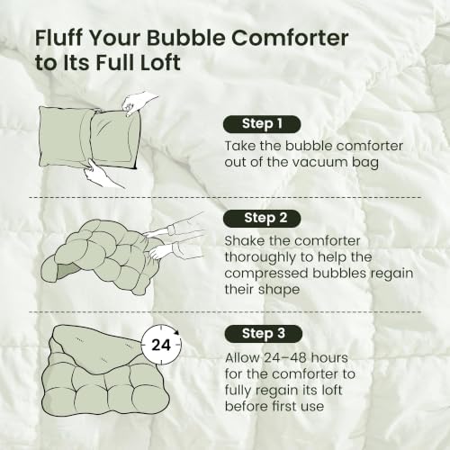 Amélie Home King Bubble Comforter Set, Soft, Sage Green, 3-Piece
