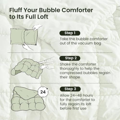 Amélie Home Queen Bubble Comforter Set, Soft, Sage Green, 3-Piece