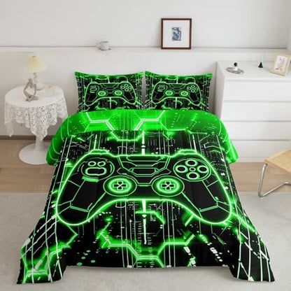 Feelyou Kids Green Gamer Comforter Set Full Size for Boys Girls
