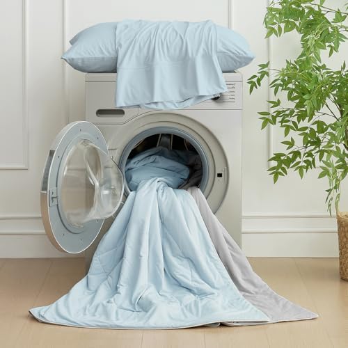 Cozy Bliss Cooling Comforter Twin Size, Cooling Blankets for Hot Sleepers and Night Sweats, Gray Blue Summer Comforter for Twin Size Bed, Breathable Soft Lightweight Silk Smooth