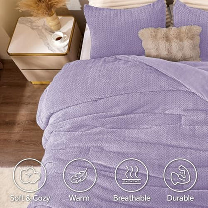 ChiXpace Fleece Twin Size Comforter Set Lavender, Fluffy Bed Set 2 Pieces