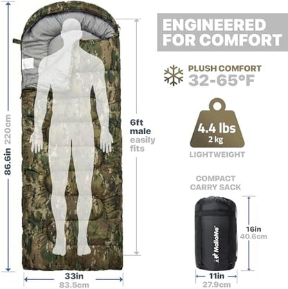 MalloMe Sleeping Bags for Adults Cold Weather & Warm - Backpacking Camping Sleeping Bag for Kids 10-12, Girls, Boys - Lightweight Compact Camping Essentials Gear Accessories Hiking Sleep Must Haves