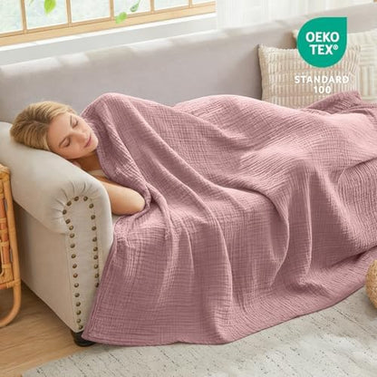 EMME Muslin Blankets for Adults Throw Blanket for Couch Breathable Gauze Soft Lightweight Airy Dusty Pink Twin XL 66" x 90"
