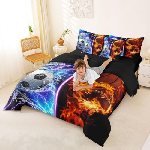 Erosebridal Baseball Soccer Basketball Football Comforter Set with Sheets -
