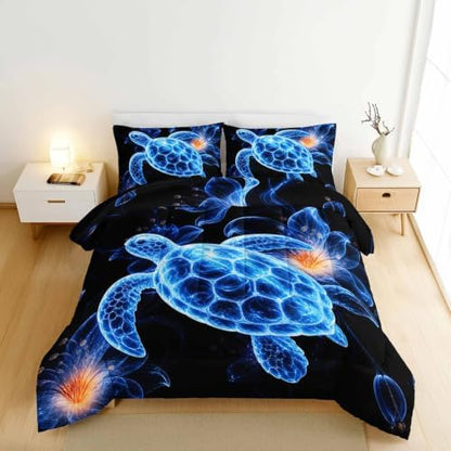 HOSIMA Sea Turtle Comforter Full with Floral Printed with 2 Pillowcases.