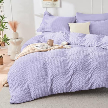 HYMOKEGE Light Purple Full Size Comforter Sets Seersucker 7 Pieces, All Season Luxury Bed in a Bag for Bedroom, Bedding Set with Comforter, Sheets, Pillowcases & Shams