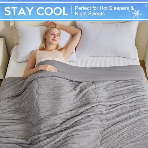 CHOSHOME Cooling Comforter Cooling Blanket, Q-Max 0.45 Cool Sleeping Summer Blanket for Hot Sleeper Night Sweats, Super King 96" x 120", Grey 02