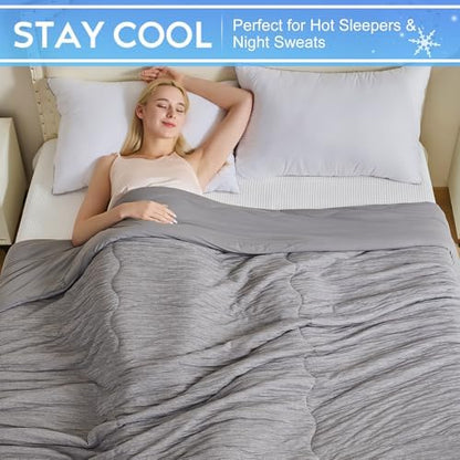 CHOSHOME Cooling Comforter Cooling Blanket, Q-Max 0.45 Cool Sleeping Summer Blanket for Hot Sleeper Night Sweats, Super King 96" x 120", Grey 02