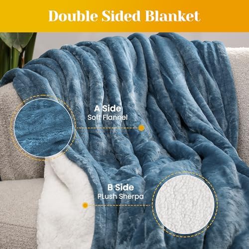 RoyalCraft Heated Blanket 62" x 84" Twin Size, Fast Heating Thorw with 10 Heating Levels & 0.5-12 Hour Auto-Off, ETL Certified, Machine Washable, 5 Year Warranty, Blue