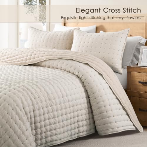 WDCOZY Cloud Soft Quilt Set, King Size, Heather Beige, 104x90 inches