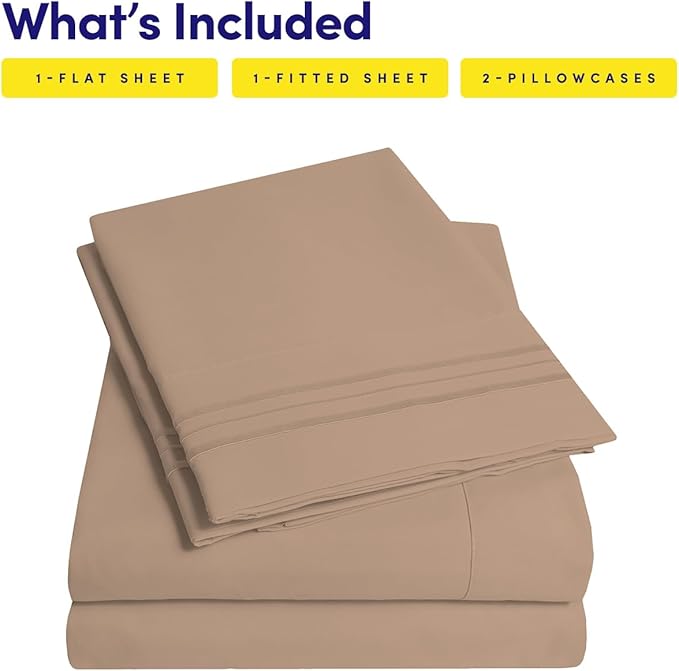 1500 Supreme Collection Full Sheet Sets Taupe - Luxury Hotel Bed Sheets and Pillowcase Set for Full Mattress - Extra Soft, Elastic Corner Straps, Deep Pocket Sheets, Full Taupe