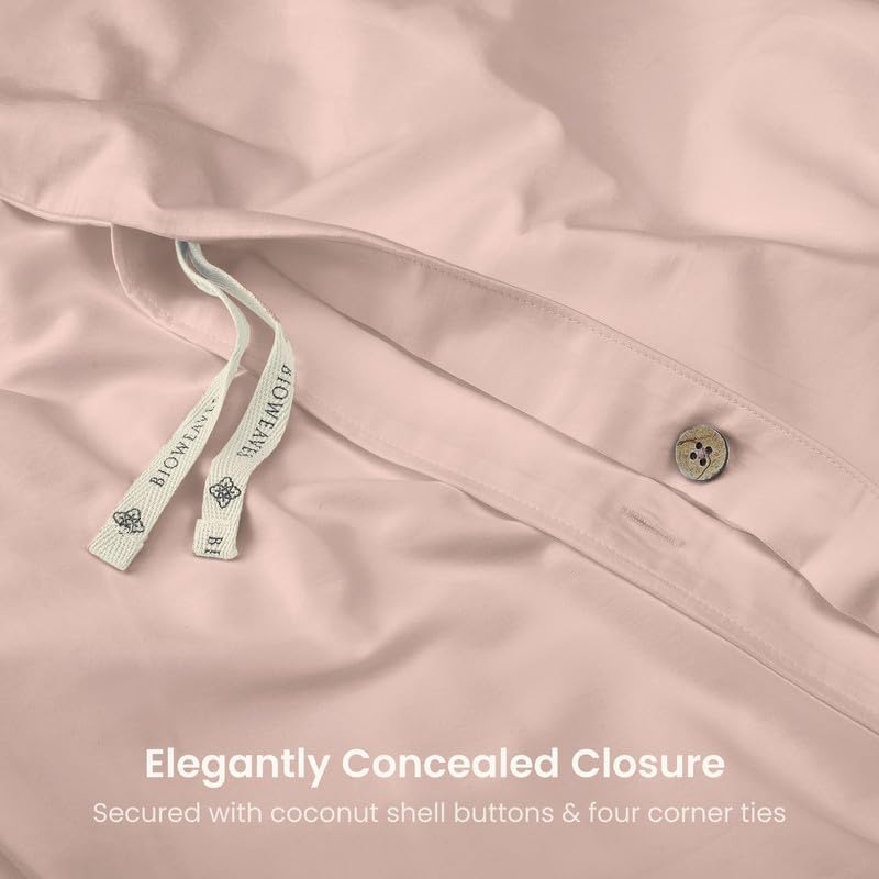 BIOWEAVES 100% Organic Cotton Twin/Twin XL Duvet Cover Set, 2-Piece, 300 Thread Count Sateen Weave GOTS Certified Comforter Cover with Buttoned Closure and 1 Pillow Sham – Dusty Rose, 66x90 inches