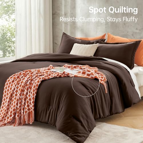 MUXHOMO King Size Comforter Set, All Season Ultra Soft Down Alternative Bedding - 3 Piece Lightweight Bed Set Includes 1 Comforter (104"x90") and 2 Pillow Shams (20"x36"), Dark Brown