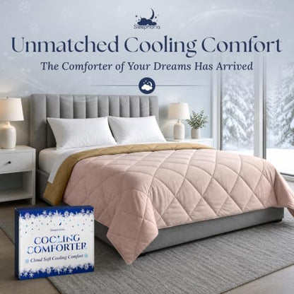 Cooling Comforter - BreezeWeave Cooling Blanket Twin Size for Hot Sleepers & Deep Rest - Cloud Soft, Breathable, Ultra Durable, Easy Care, Reversible - 68 x 90 in (Pink & Beige)