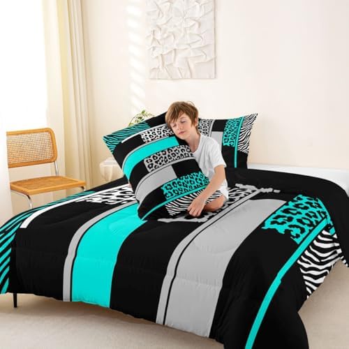 Feelyou Animal Print Ombre Leopard Comforter Set Full Size Kids Boys Girls
