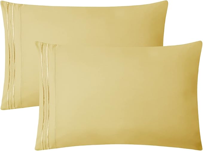 Clara Clark Bed Sheets, Premier 1800 Series 4 Piece Bed Sheet Set, Deep Pocket, Wrinkle, Fade, Stain Resistant, Luxury Soft Bedding Sheets & Pillowcases, Full, Custard Mellow