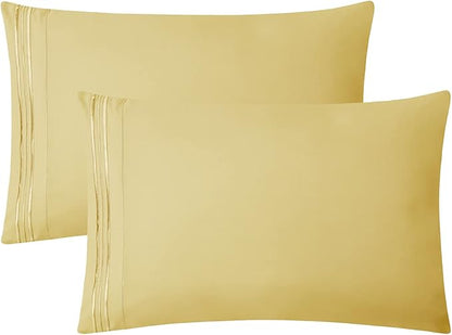 Clara Clark Bed Sheets, Premier 1800 Series 4 Piece Bed Sheet Set, Deep Pocket, Wrinkle, Fade, Stain Resistant, Luxury Soft Bedding Sheets & Pillowcases, Full, Custard Mellow