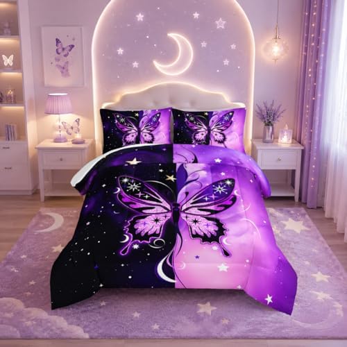 HOSIMA Stars Print Butterfly Bedding Set King Size with 2 Pillowcases.