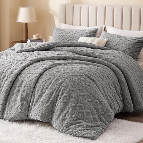 Love's cabin Fleece Queen Comforter Set, Fluffy & Reversible, Dark Grey