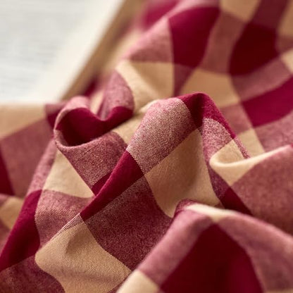 LifeTB Red Gingham Duvet Cover Twin Size, 100% Washed Cotton Vintage Plaid Checkered Comforter Cover, 3 Piece Farmhouse Grid Plaid Duvet Cover, Breathable Soft Chic Gingham Bedding Set Twin