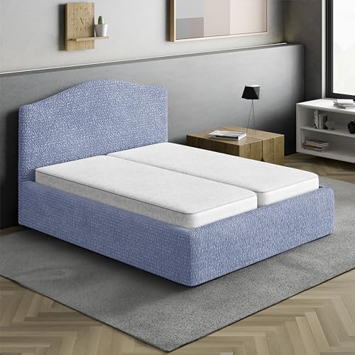 PAULATO BY GA.I.CO. Stretch Headboard and Frame Slipcover – Soft Bi-Elastic 1-Piece Bedframe Cover – Furniture Protector Machine Washable – Blue (Full/Queen 55"-71" Wide)