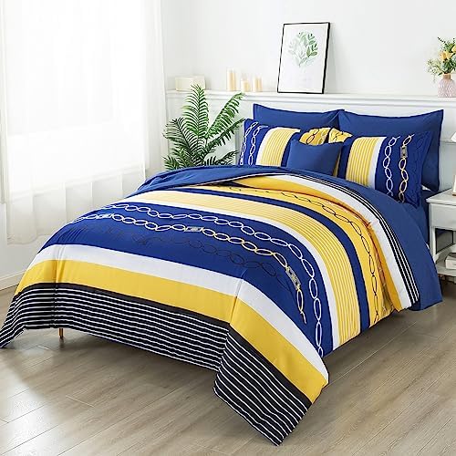 Anibedding 8 Pieces Bed in a Bag,Striped Comforter Set Queen Size