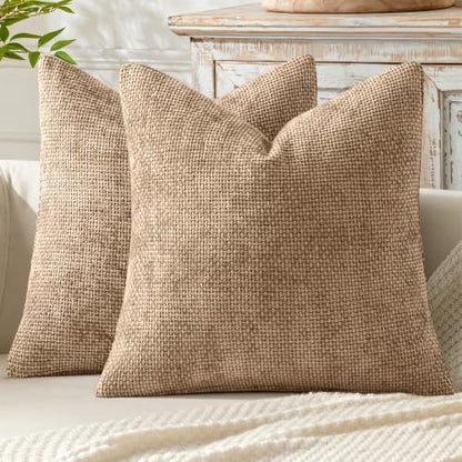 MIULEE Decorative Couch Throw Pillow Covers 18x18 Inch Khaki Camel 2 Pack