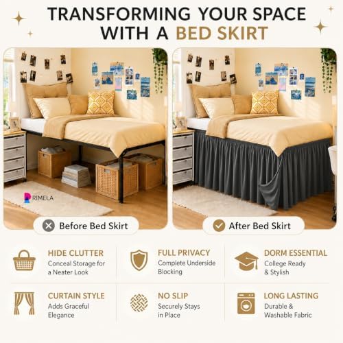 Dorm Room Bed Skirt Twin XL 42" Drop, College Split Corner Bedskirt, Grey