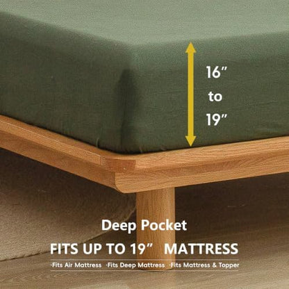 BESTOUCH Queen Washed Cotton Linen Feel Sheet Set 4 Pcs Olive Green
