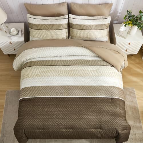Drucon Chocolate Brown Comforter Set King Size 7 Piece Bed in a Bag