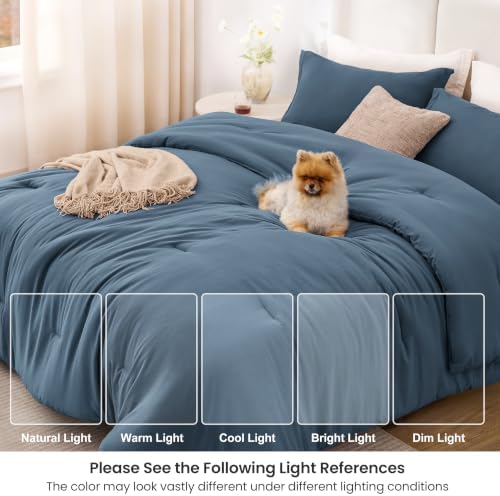 Love's cabin Navy Blue King Size Comforter Set, 3-Piece Prewashed Bed Set