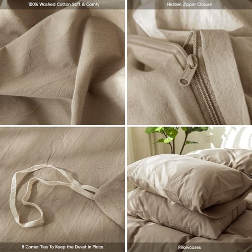 MooMee Duvet Cover Set 100% Washed Cotton Linen Like Super King