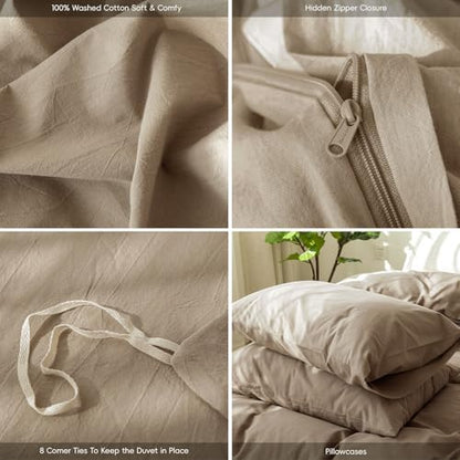 MooMee Duvet Cover Set 100% Washed Cotton Linen Like Super King