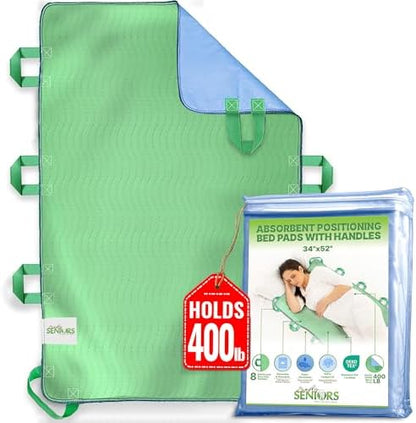 Simply Seniors Absorbent Positioning Bed Pads with 8 Handles 34"x52"- 1Pack