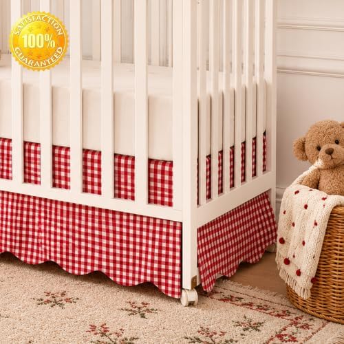 Brandream Scallop Edge Cotton Crib Skirt, Baby Boy Girl Toddler Bedskirt