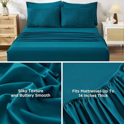 Andency Queen Comforter Set with Sheets, Teal