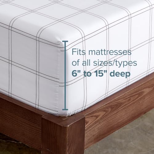 Bare Home Fitted Sheet - 1800 Ultra-Soft (Full, Modern Plaid - White/Grey)