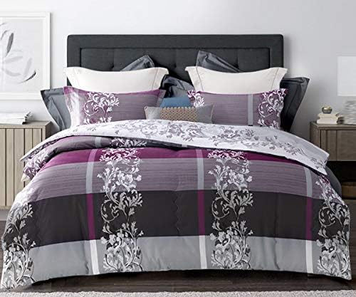 SLEEPBELLA Comforter Queen Size, 600 Thread Count Cotton Grey Paisley & Purple Comforter Sets, Down Alternative Bedding Set 3Pcs(Queen, Purple Paisley)