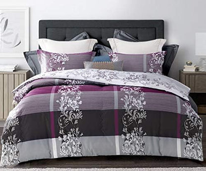 SLEEPBELLA Comforter Queen Size, 600 Thread Count Cotton Grey Paisley & Purple Comforter Sets, Down Alternative Bedding Set 3Pcs(Queen, Purple Paisley)