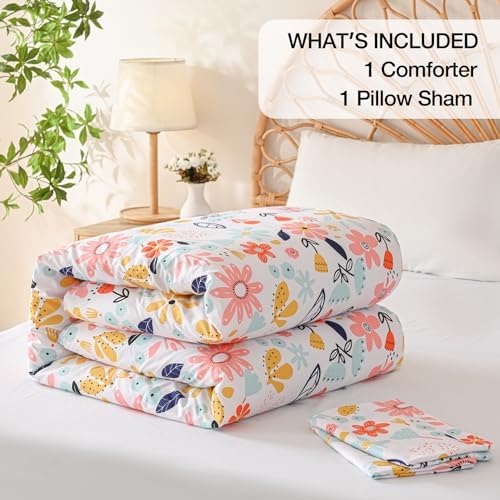 Yibeizi Kids Floral Twin Bed Comforter Set for Girls Bedding Sets