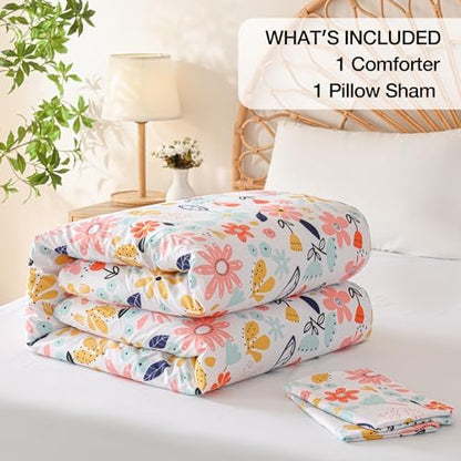 Yibeizi Kids Floral Twin Bed Comforter Set for Girls Bedding Sets