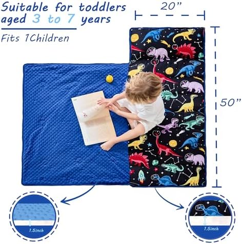 Lasoftan Toddler Nap Mat with Pillow and Blanket, Extra Large Rolled Napping Mats,Slumber Bags for Boys Girls,Kids Sleeping Bag for Daycare, Preschool Travel Camping