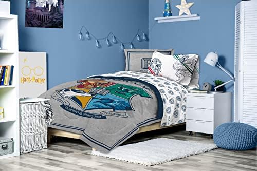 Harry Potter Full Size Comforter Set 7 Piece Kids Bedding, Gray
