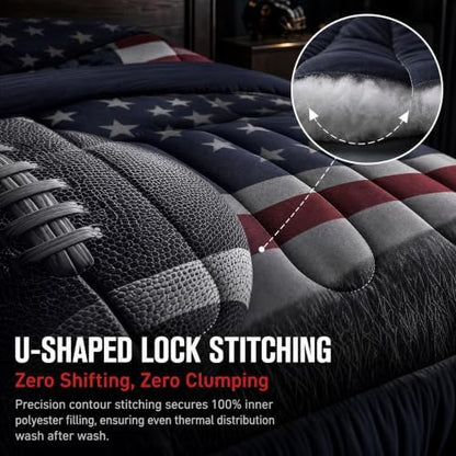 American Flag Print Comforter Set Twin Size,American Football Print Duvet Insert for Kid Teen Boys Girls Room Decor,3D Sports Game Quilted Duvet,American Culture Theme Quilt Cover with 1 Pillowcase