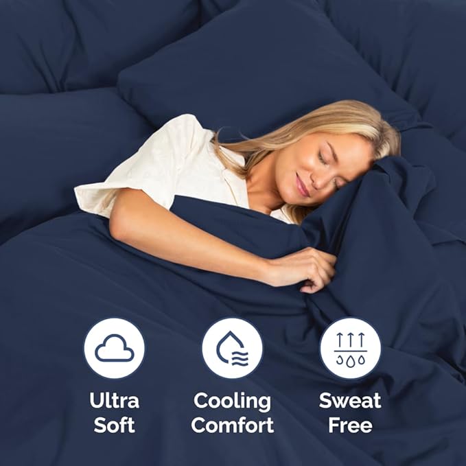 Full XL Bed Sheet - 4 Piece Full XL Bed Sheets Set - Soft, Breathable & Cooling - Hotel Luxury Bedding for Women, Men, Kids, Teens, Boys & Girls - Deep Pockets, Comfy, Fade & Wrinkle Free - Navy Blue