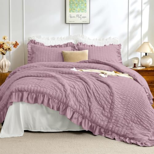 JOLLYVOGUE Dusty Purple Twin/Twin XL Comforter Set, 2pcs Seersucker Bed Set